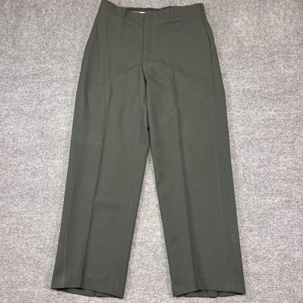 Vintage AG-489 Trousers Pants Mens 34L Green Poly Wool Dress Army 32x28